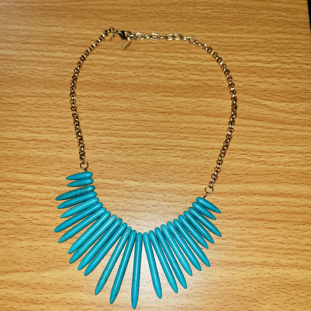 Choker, Statement Necklace, Turquoise Bib Necklace, Spike Necklace, Warrior Neck - Picture 4 of 4